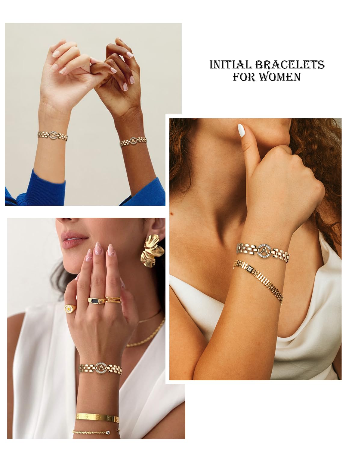 WEDDINEN Initial Bracelet - 14K Gold Plated Letter Bracelet Thick Bangle Wrist Jewelry for Women - Initial S Charm Chain