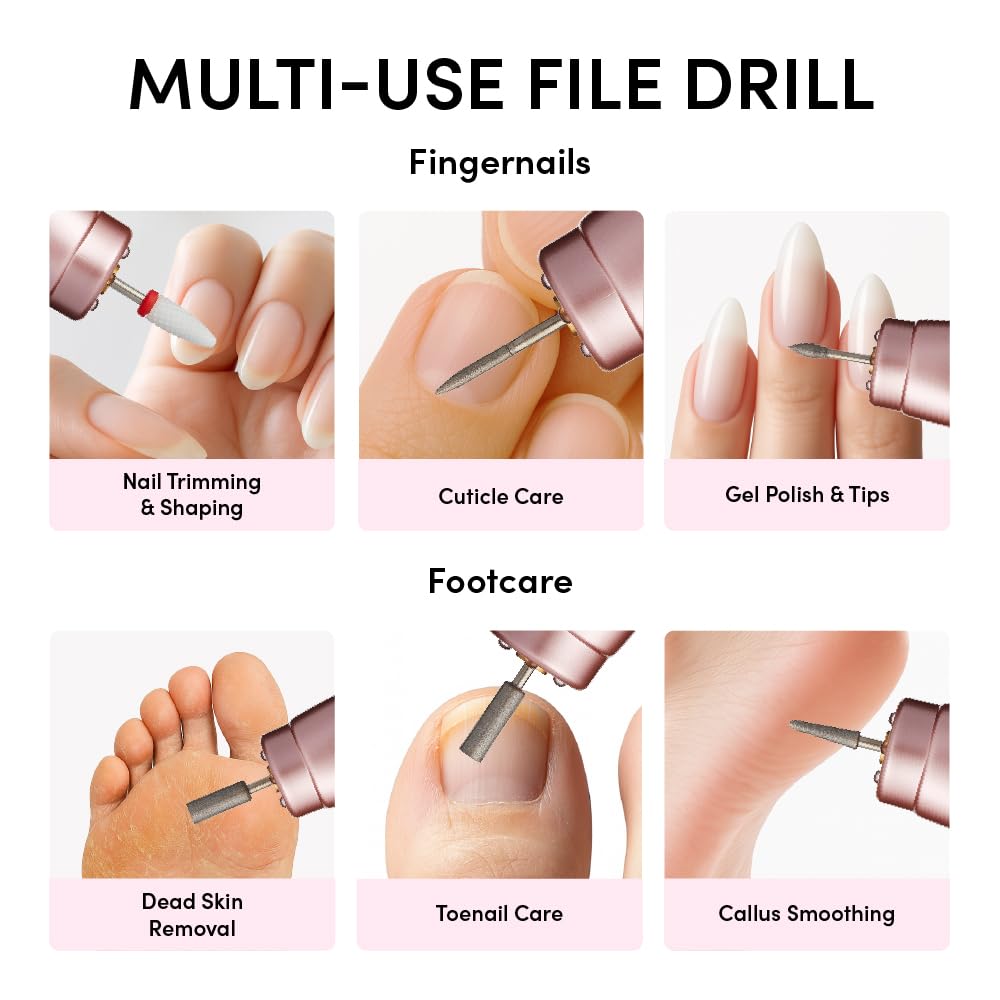 ÉCLAT Cordless Nail Drill, Professional Portable E-File for Gel & Acrylic Removal, Rechargeable Manicure Set with Charging Stand & LED Light, Quiet 13,000 RPM Electric File for Home, Travel, Black