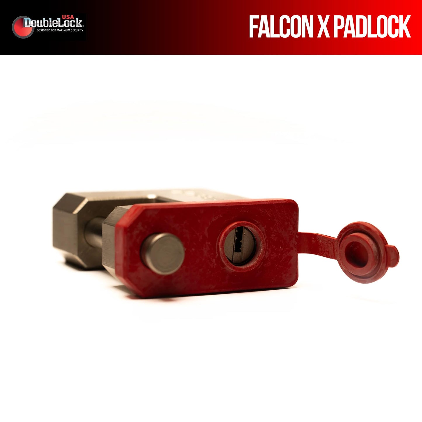 DoubleLock Falcon Brass & Steel - X Max Duty Padlock – Heavy Duty Dowel Lock 1/2in, 6 Pin Cylinder with 5 Laser-Cut Keys and Red Deterrent Cap – Weather Resistant for Containers, Gates & Trailers