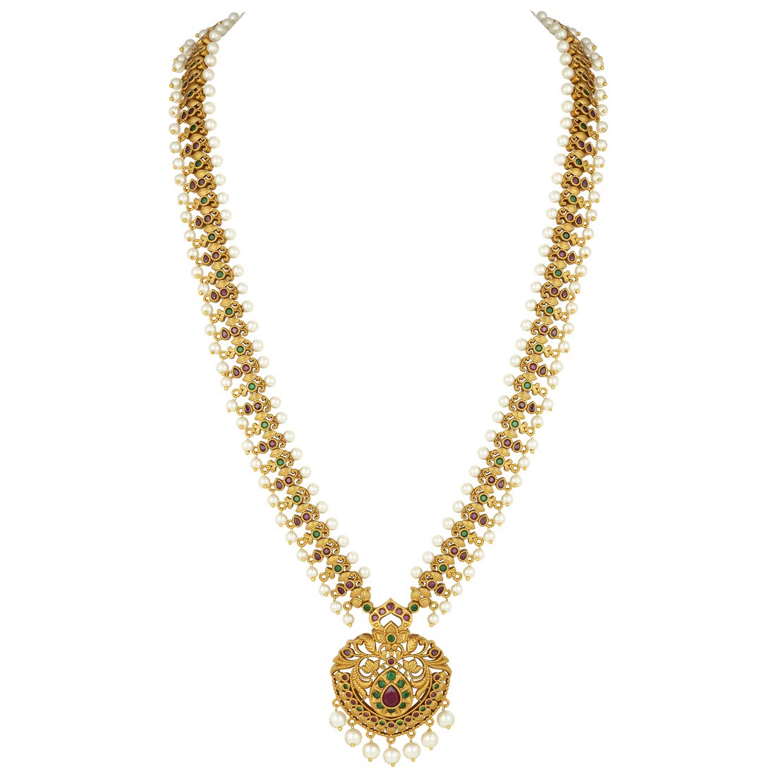 Aheli South Indian Traditional CZ Designer Necklace Earrings Bollywood Ethnic Wedding Bharatanatyam jewellery Set Gift for Women Pear Red