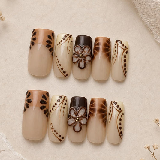 2IM Studio Handmade Press On Nails – 10 Piece Soft Gel Nail Kit with Glue & Tool Set, Reusable Artisan Nails, Salon-Quality Finish (Caramel Latte-M)