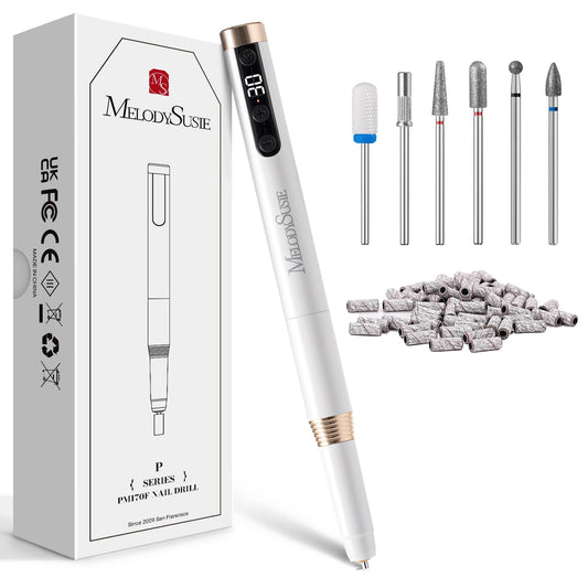 MelodySusie Pen-Shaped Ultra-Slim Cordless Nail Drill, PM170F 30000RPM Portable Rechargeable Electric File with LED Display for All Manicure, Nail Care, Shaping & Gel Removal for Advanced Home Use