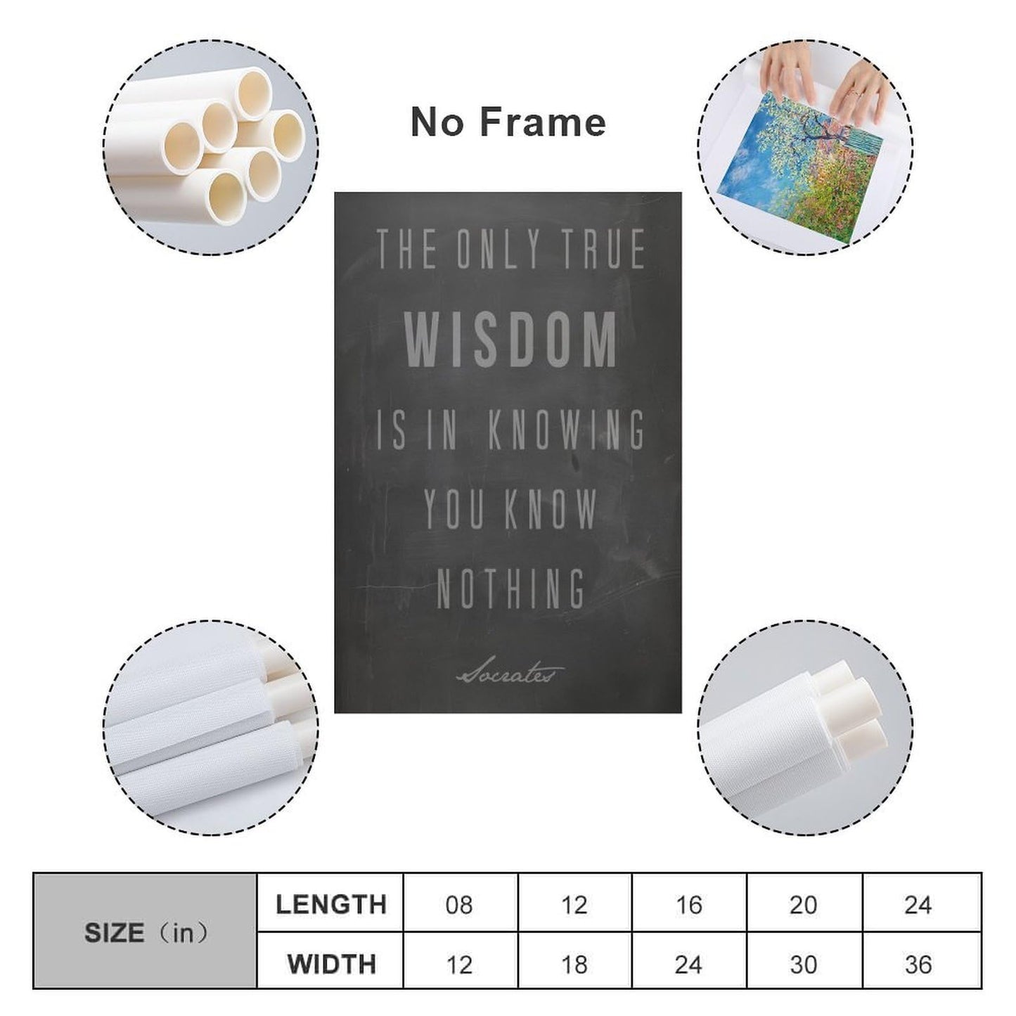 Minimalist Quote The Only True Wisdom Knowing You Know Nothing Canvas Printing Wall Art Prints Wall Decor Posters Scandinavian Bohemian for Living Room Bedroom Office Study 16x24inch(40x60cm)