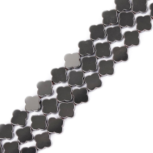 HAAMIIQII 50pcs 8mm Natural Black Hematite Loose Gemstone Beads Flat Clover Shape Spacer Stone Beads for Jewelry Making DIY Bracelets Necklaces Crafting