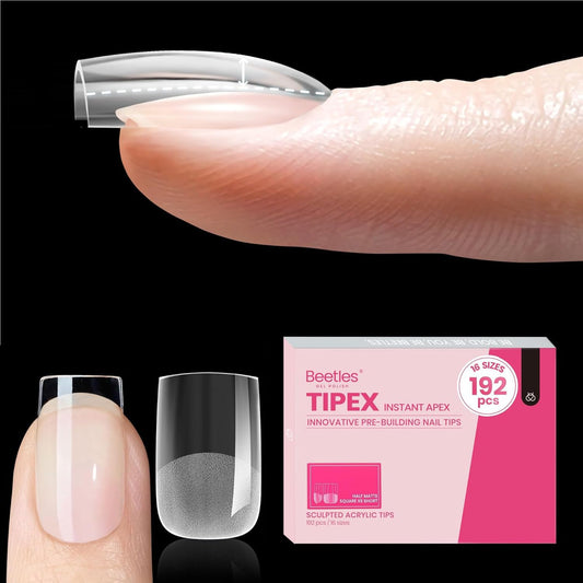 Beetles Tipex Instant Apex Nail Tips, XS Short Square, 16 Sizes |00–14, 192pcs, Built-In Apex, No Builder Gel Required, Thicker Strong Acrylic Tips for DIY Nail Extensions
