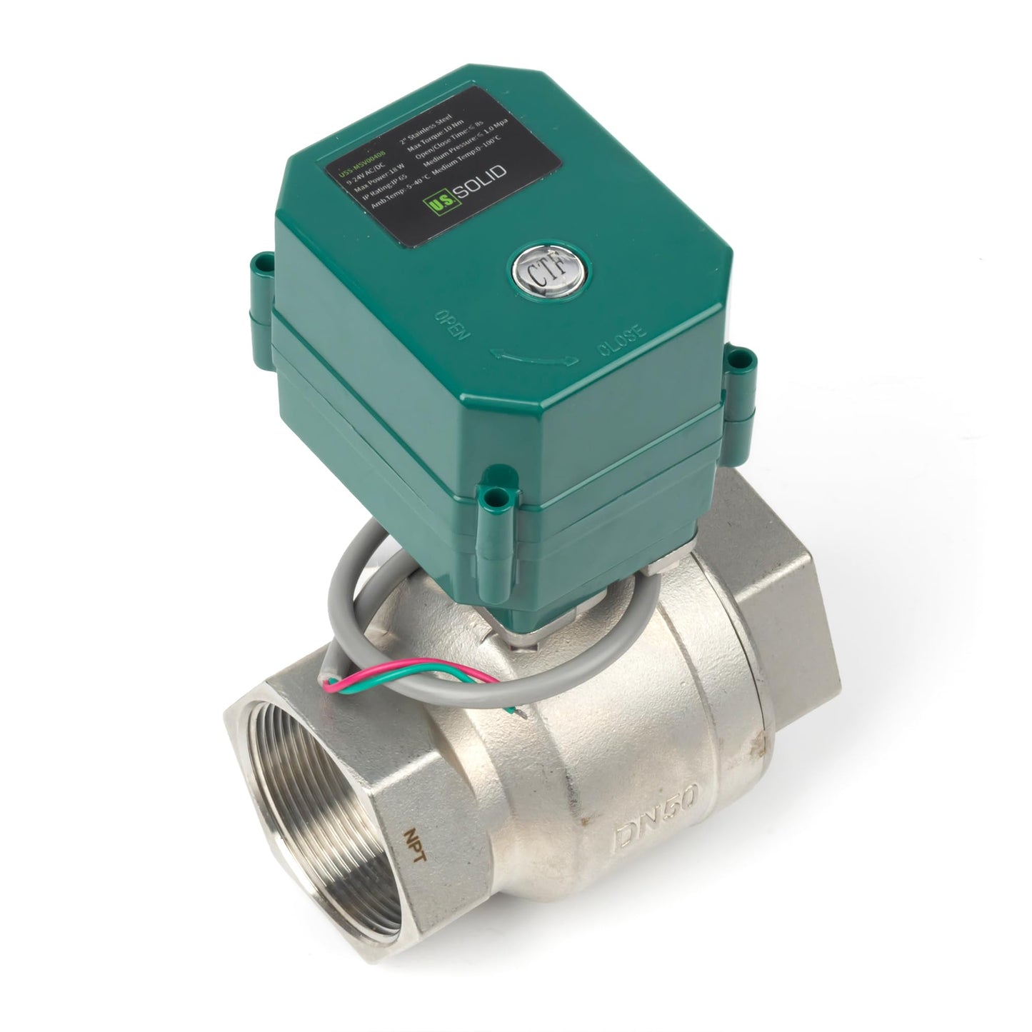 U.S. Solid 2” Motorized Ball Valve - NSF Certified 304SS Electric Ball Valve with Full Port, 9-24V AC/DC, 2-wire Auto Return, Normally Closed