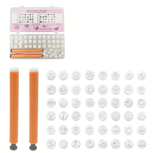 48 Pcs Nail Stamp Pen Set with 2 Ergonomic Handles & 48 Interchangeable Stamp Heads, Floral Butterfly Animal Patterns Nail Art Stamping Kit, Portable Storage Case Included, Design Tools for Women