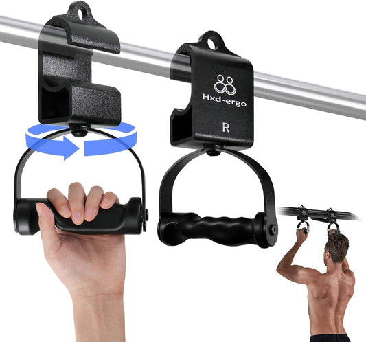 HXD-ERGO Rotating Pull-Up Handles-Ergonomic Exercise Handle for LAT Pulldown Attachments/Seated Rows/Barbell Handles -Quick Attachment to Bar for Strength Training Workout(Black)