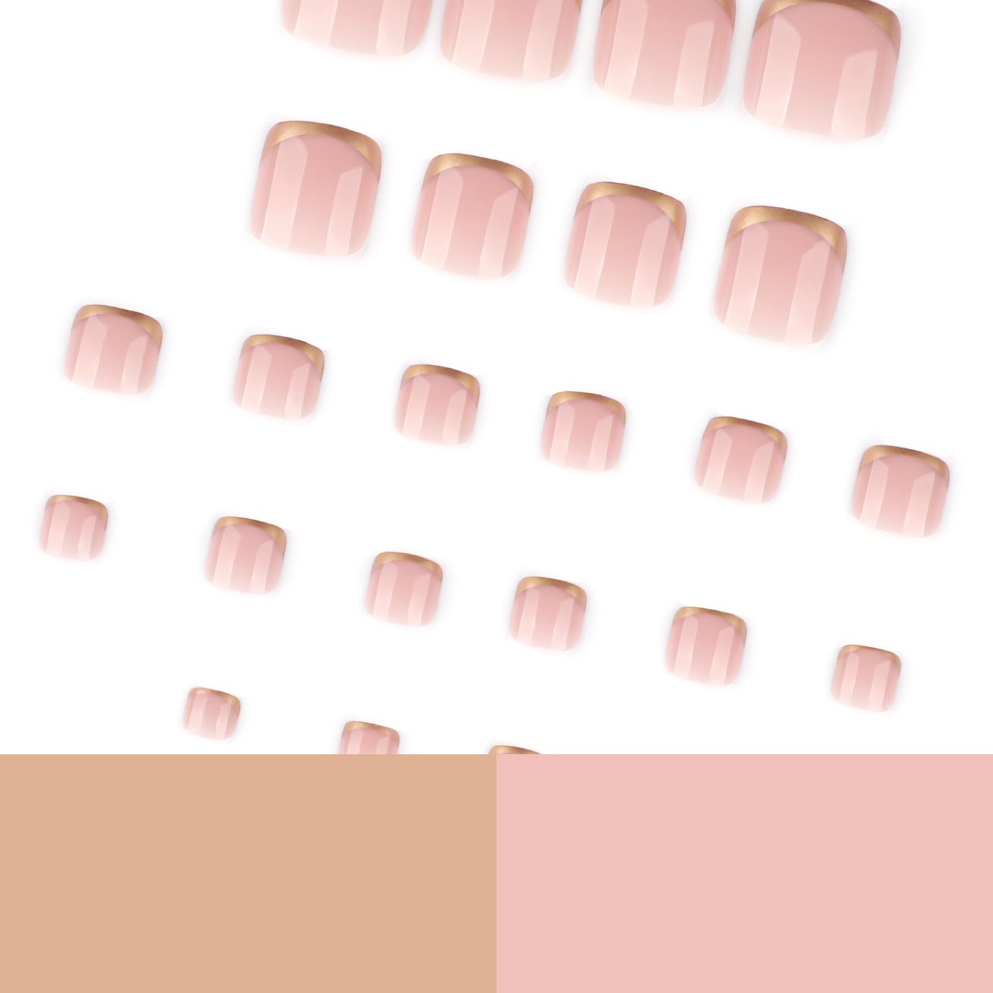 Gold French Tip Press on Toenails Short Square Fake Toe Nails Glossy Acrylic Toe Nail Press ons Reusable Toenails Press on Nails Artificial Glue on Toe Nails for Women 24Pcs
