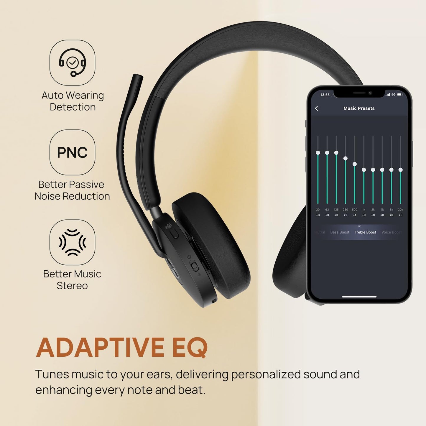 Yealink BH74 with Stand ANC Wireless Bluetooth Headset with Mic for Work, 6-mics Hybrid ANC Tech, Microsoft Teams Premium Open Ofﬁce Certified Headsets, up to 32h Talking Battery Life, Zoom Certified