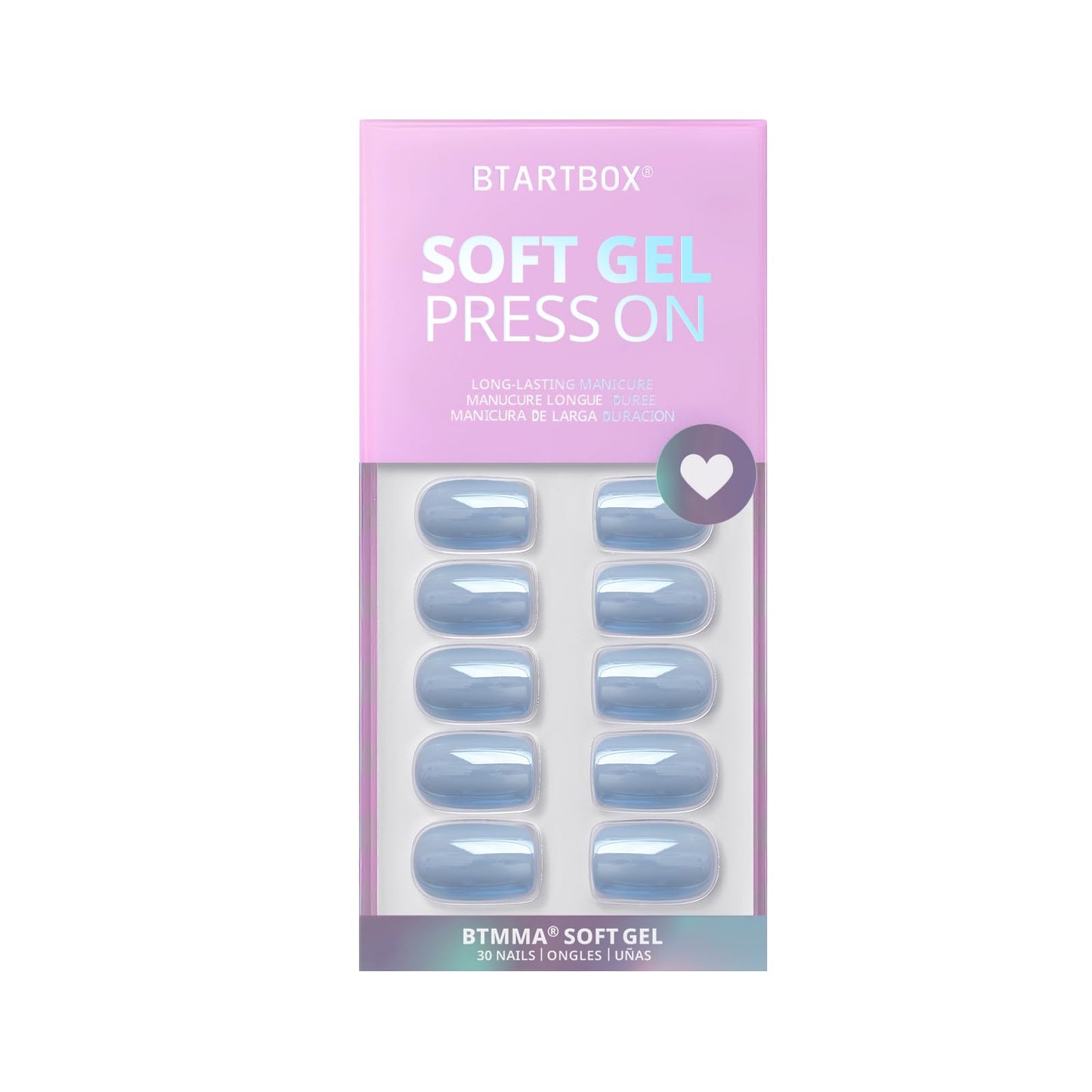 BTArtbox Press On Nails Short - Square Press On Nail, Blue Glossy Nail Tips Glue On Nails with Nail Glue, Reusable Stick On Nails in 16 Sizes - 32 Soft Gel Fake Nails Kit, Ocean Glazed