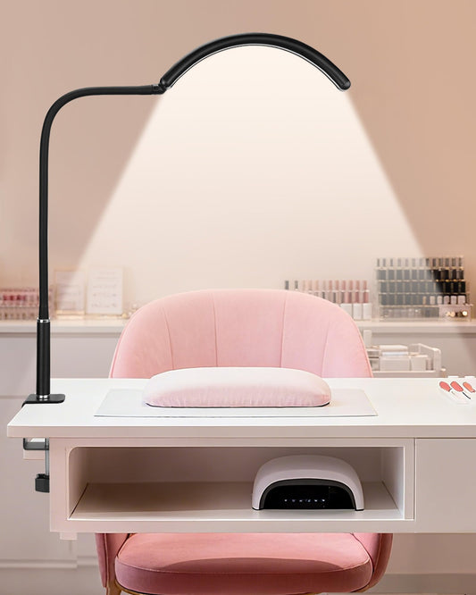 ZEKAHOV Professional Half Moon LED Desk Light for Nail Techs & Artists – Flexible Gooseneck Lamp with Clamp, 3 Color Modes & 5 Brightness Levels for Manicure, Tattoo, Beauty Work