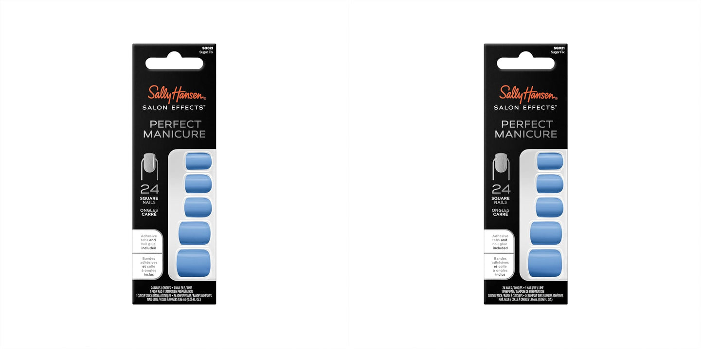 Sally Hansen Salon Effects® Perfect Manicure, Sugar Fix, Press On Nails, Square Shaped, Non-Damaging Adhesive Tabs, File, and Alcohol Pad Included (Pack of 2)