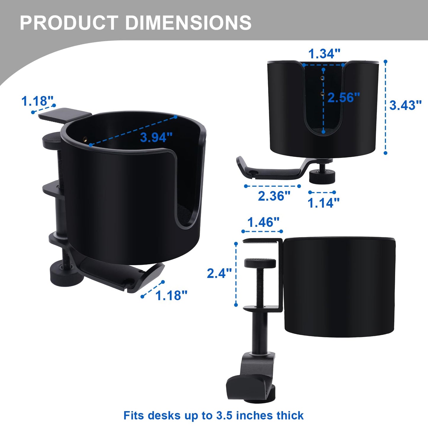 Erin Ridge Clamp-On Desk Cup Holder with 360° Rotating Hook – Anti-Spill Drink Holder with No-Scratch Silicone Pads, Fits Mugs & Tumblers – for Home Office, Gaming, Camping & Outdoor Tables