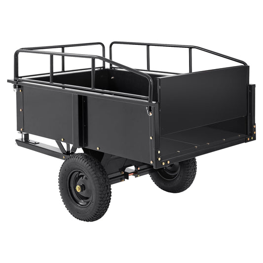 Happybuy Heavy Duty Steel ATV Dump Cart, 750-Pound Capacity, 15 Cubic Feet Garden Utility Trailer with Removable Sides for Lawn Mower Tractor - Black