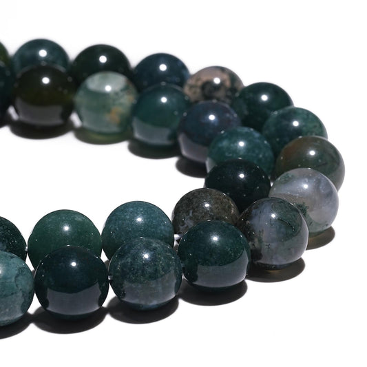 10mm Natural Moss Agate Gemstone Beads Polished Round Smooth Stone Beads for Bracelets Jewelry Making 15inch Loose Beads