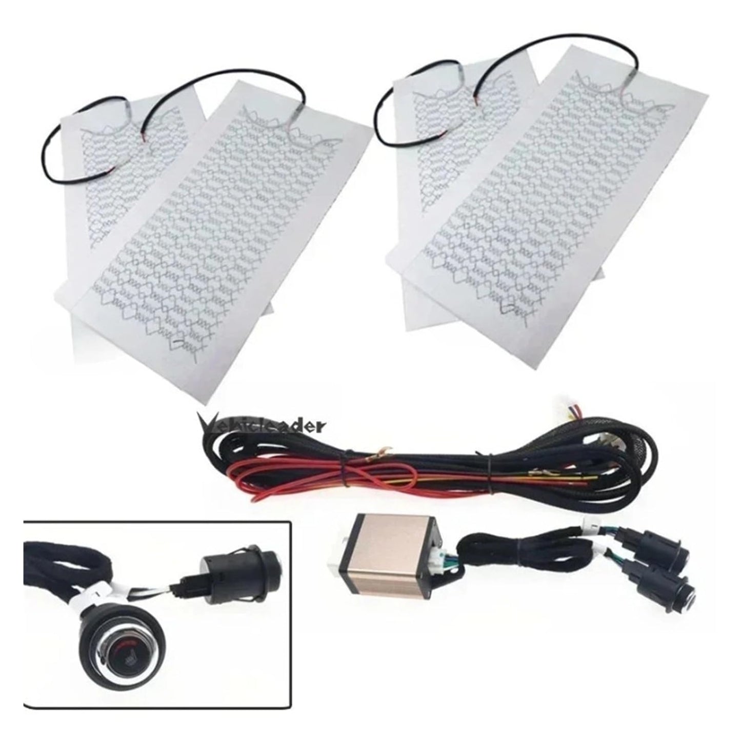 YVKNCDL 12V Universal Built-in Car Seat Heater Kit Fit 2 Seats Alloy Wire/Carbon Fiber Fast Heating Pads 6-Levels Round Control Switch(Only 4 Alloy Pads)