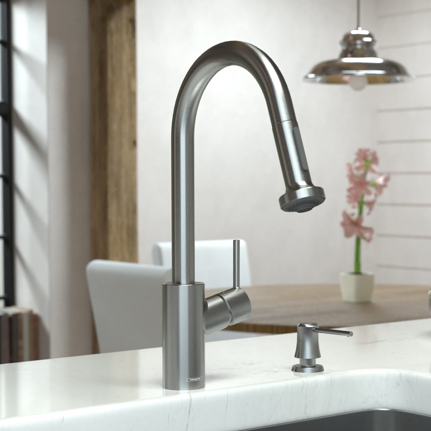hansgrohe Talis S² Stainless Steel High Arc Kitchen Faucet, Kitchen Faucets with Pull Down Sprayer, Faucet for Kitchen Sink, Magnetic Docking Spray Head, Stainless Steel Optic 14877801