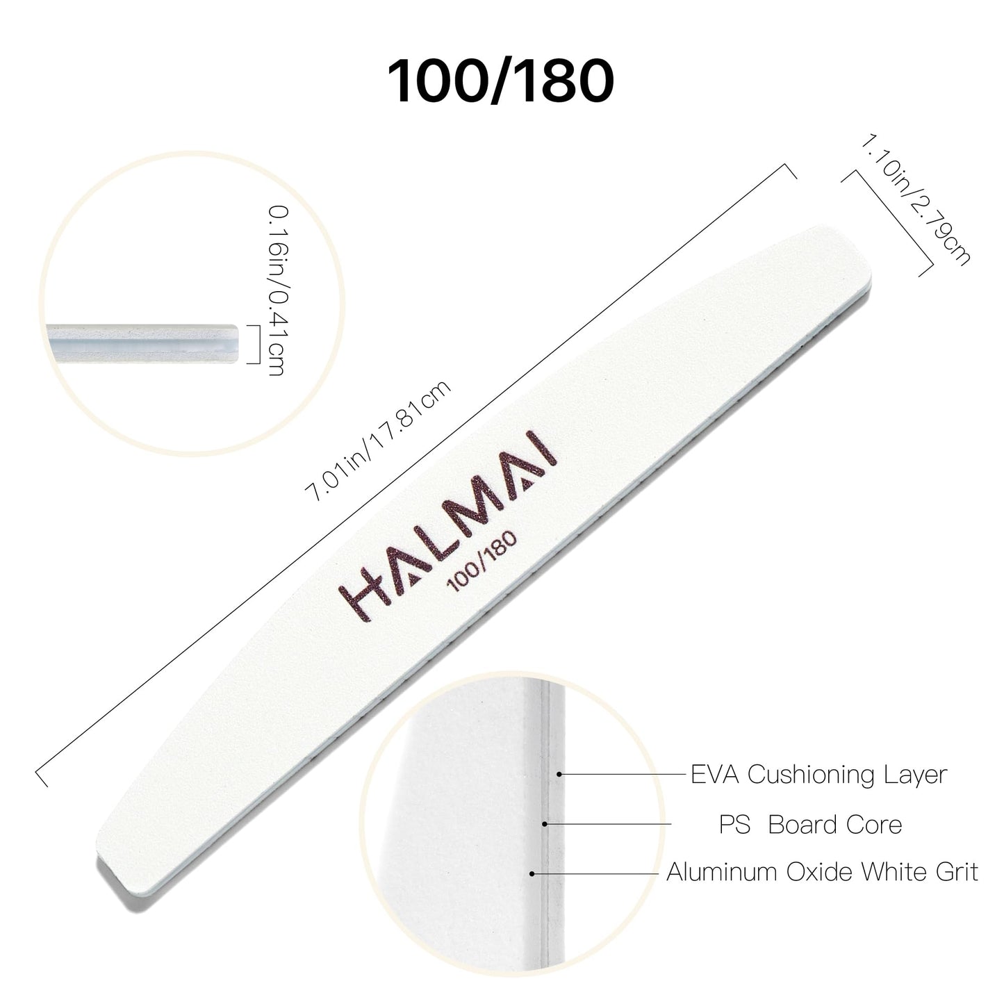 HALMAI 12PCS Nail Files 100/180 Grit, Emery Boards - Reusable Double Sided Professional Manicure Kit, 12-Pack of Nail File Buffers for Natural & Acrylic Nails at Home or Salon