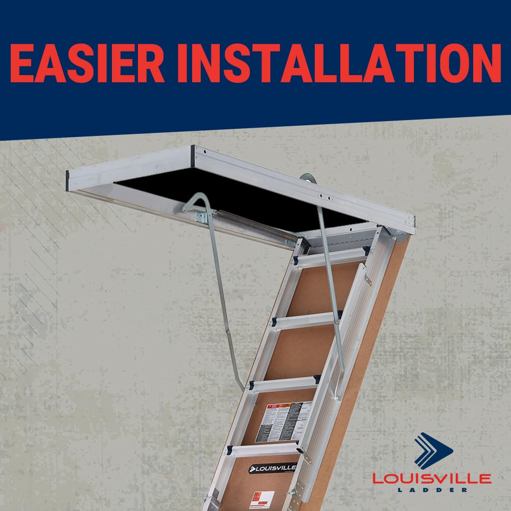 Louisville Ladder 7.8-10.3-Foot Fire Rated Door Aluminium Attic Ladder 25.5" x 54" (Rough Opening), 375-Pound Load Capacity, Type IAA, AL2540MG-FT