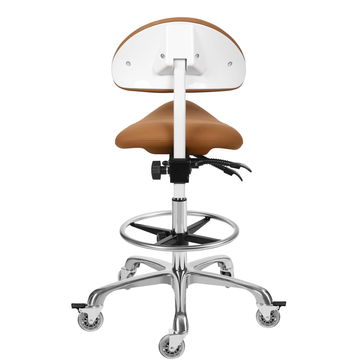 Saddle Stool Chair with Backrest and Footrest- Ergonomic Rolling Saddle Stools Hydraulic Swivel Adjustable Stool Esthetician Chair for Massage Beauty Salon Tattoo Dentist Clinic Home Office (Camel)