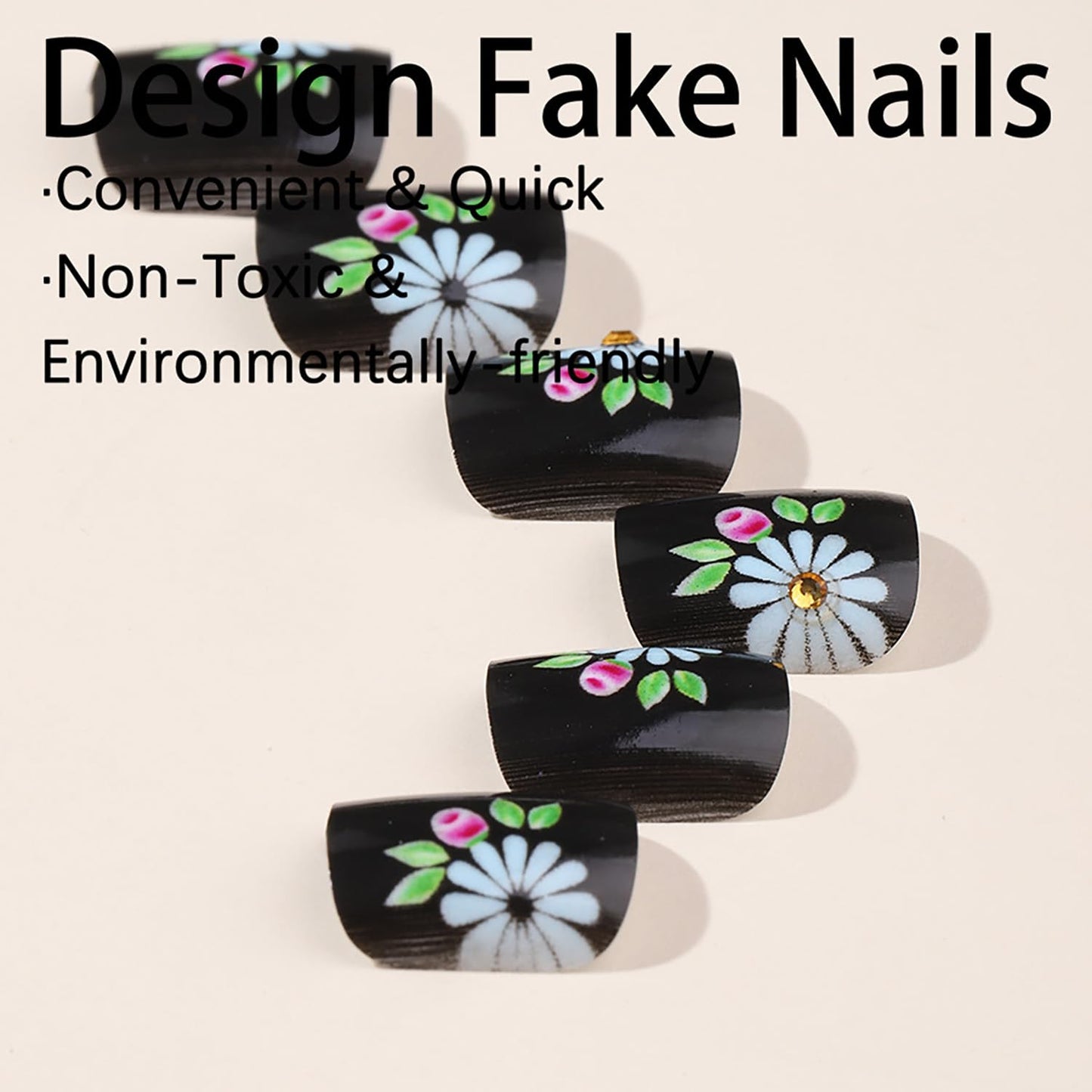FIEONCIY Press on Toenails with Designs Acrylic Fake Nails for Toe Artificial False Nails with Charms Glue on Toe Nails for Spring Summer Stick on Toenails for Women Girls(XH9511)