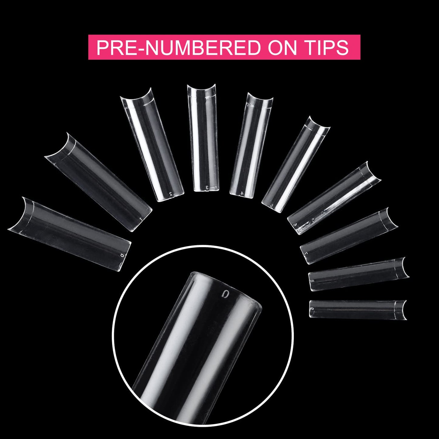 No C Curve Square Flat Nail Tips,SWETIDY 500Pcs XXL Extra Long Acrylic Clear Straight Tapered,Half Cover French Fake Nails for Nail Salon and DIY Nail Art 10 Sizes