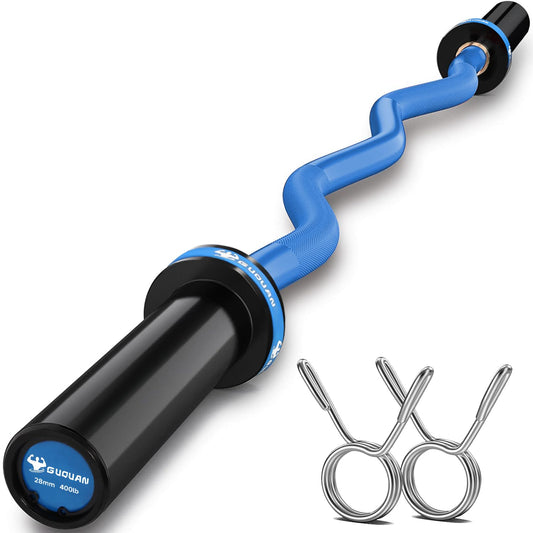 GUQUAN Olympic EZ Curl Barbell Bar, 400LBS Weight Capacity Olympic Curl Bar, 4ft Barbell Weight Bar with Knurled Grip for 2 Inch Weight Plates, Hip Thrusts,Squat,Biceps-Home Gym Weight Bar