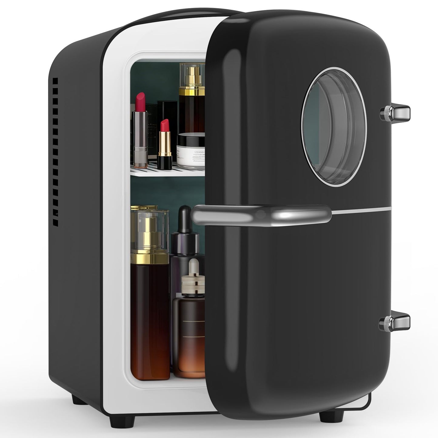 Electactic Mini Fridge for Bedroom, 4L/6 Cans Small Cosmetic Fridge for Skincare, Makeup & Drink, With Observation Window, Portable Desk Fridge Cooler and Warmer for Kids, Car, Office, Dorm, Black