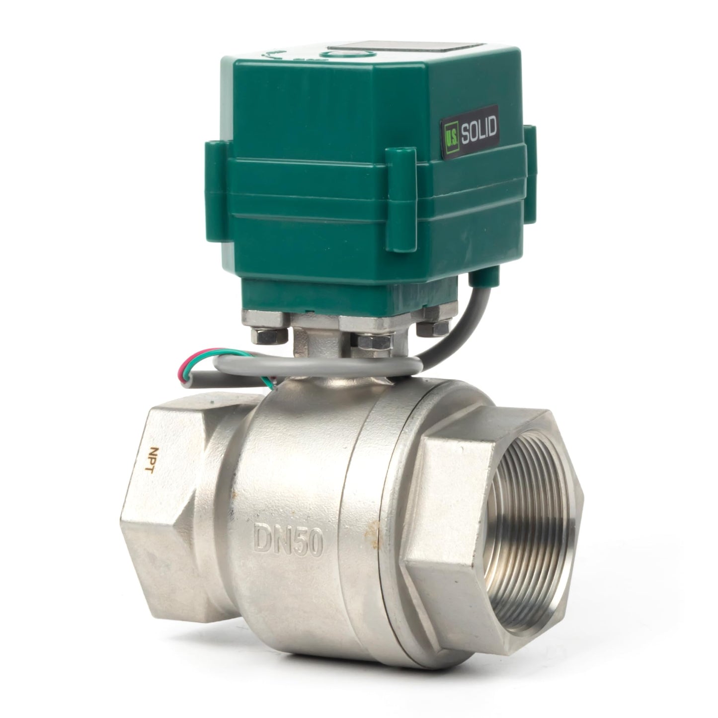 U.S. Solid 2” Motorized Ball Valve - NSF Certified 304SS Electric Ball Valve with Full Port, 9-24V AC/DC, 2-wire Auto Return, Normally Closed