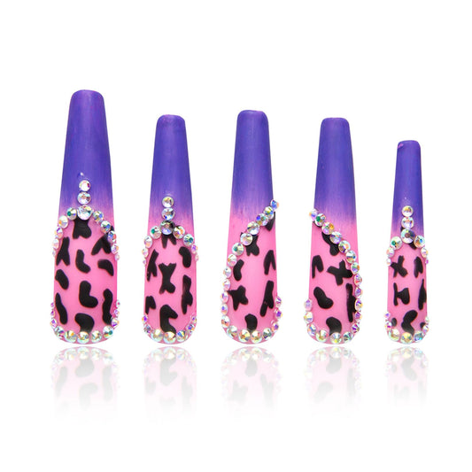LOVFUL Press on Nails Boozy Lavender | Handmade with Full Covered Crystals | Reusable Full Cover Nails | Coffin Long 2.2 in | H211-S