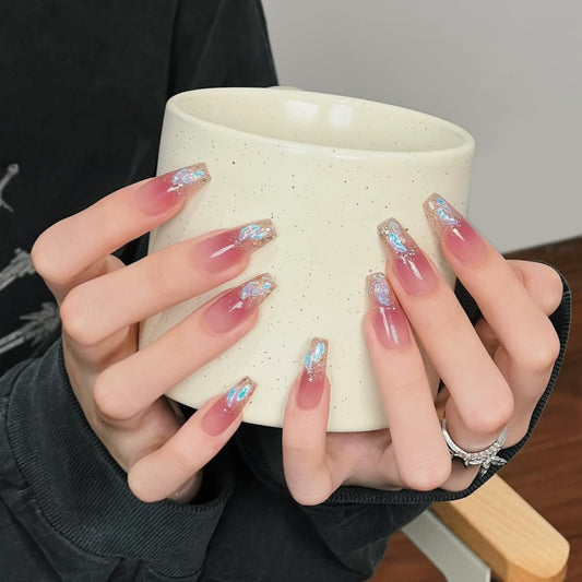False Nails: Press on Nails Pure Handmade Designer Bridal Nail Reusable Fake Nails Luxury Rhinestones Stick on Nails French Tip Nail with Gifting Box for Brides & Party Lovers(Q007, M)