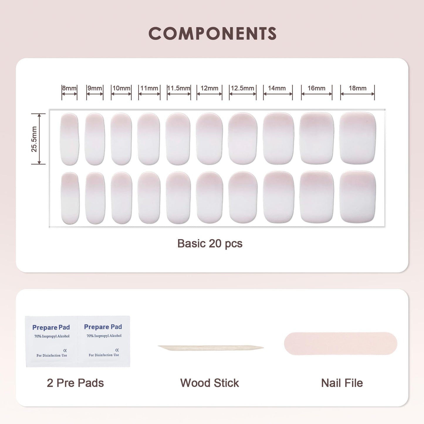 KHARITA Semi Cured Gel Nail Strips – Real Gel Nail Polish Wraps for Brittle Nails | Waterproof Long Lasting Easy Peel-Off Removal | Hema-Free | 20-Piece Pink Ombre Salon Kit with UV Lamps