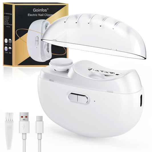 Electric Nail Clipper, 3-in-1 Automatic Nail Clipper, 2 Speed Automatic Nail File Toenail Trimmer with LED Light, Polishing and Nail Debris Collection, for Baby, Kids, Adults and Seniors (White)
