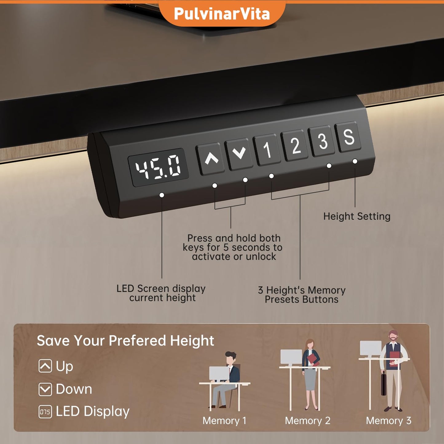 PulvinarVita Dual Motor Standing Desk Frame, Ergonomic Stand Up Desk Base Workstation with Cable Management Tray, Headphone Hook for Home Office