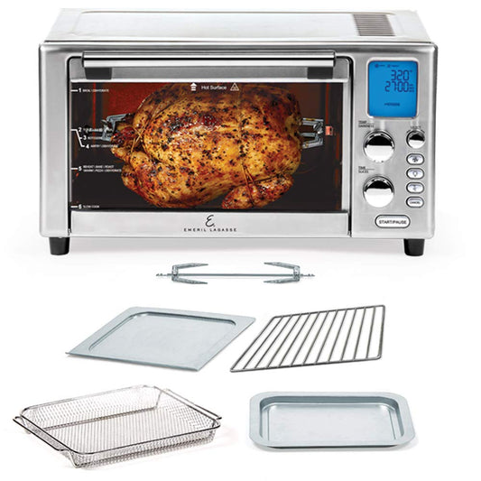Emeril Lagasse Everyday 360 Stainless Steel Air Fryer, 360° Quick Cook Technology, XL capacity, 9-in-1, 12 Pre-Set Cooking Functions including Bake, Rotisserie, Broil, Pizza, Slow Cook, Toaster