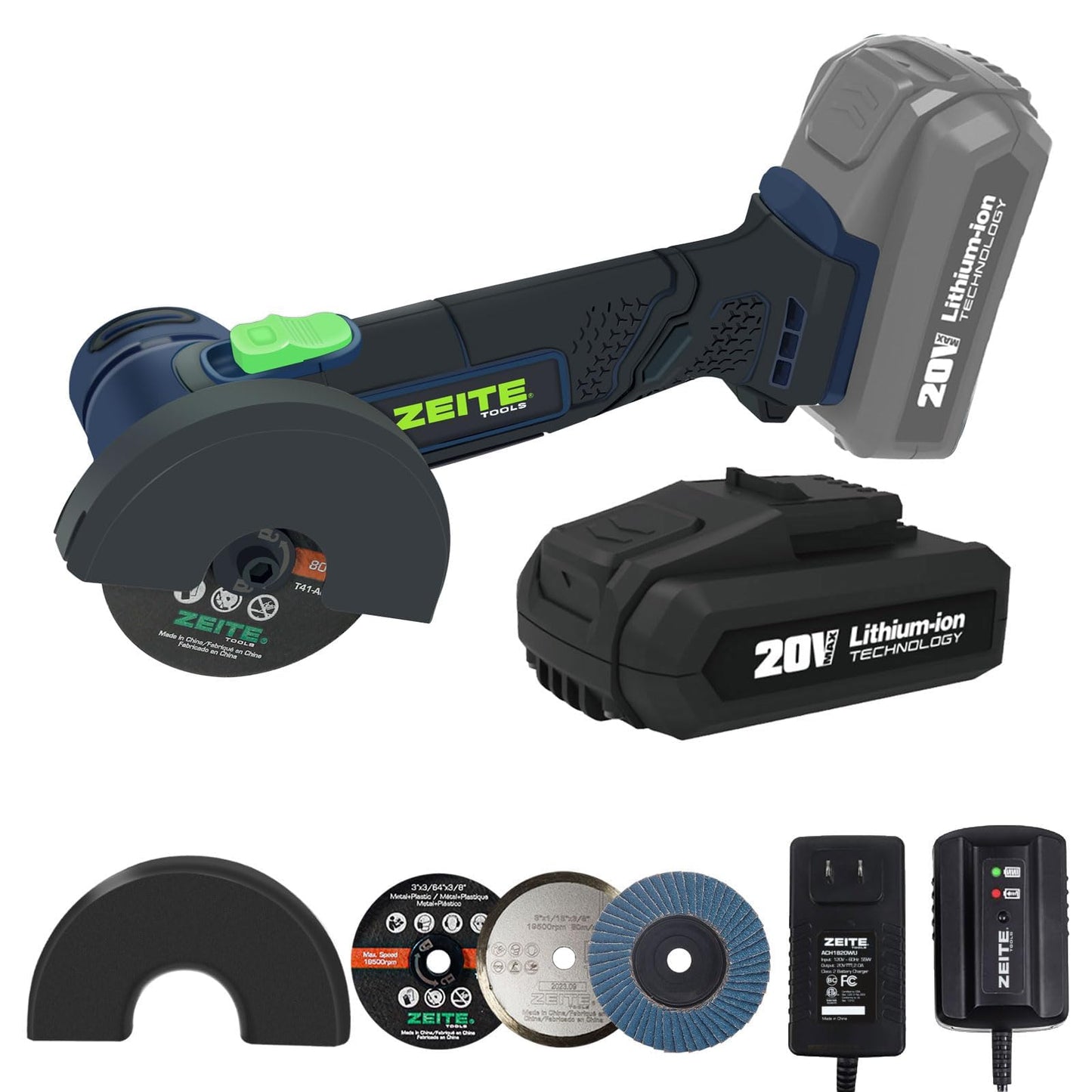 ZEITE 3" Cordless Cut Off Tool,20V Mini Multi-Cutter,Portable Metal Chop Saw,Max Cutting Depth 1/2",3 Cutting Discs & 1 Flap Disc,2.0Ah Battery and Fast Charger
