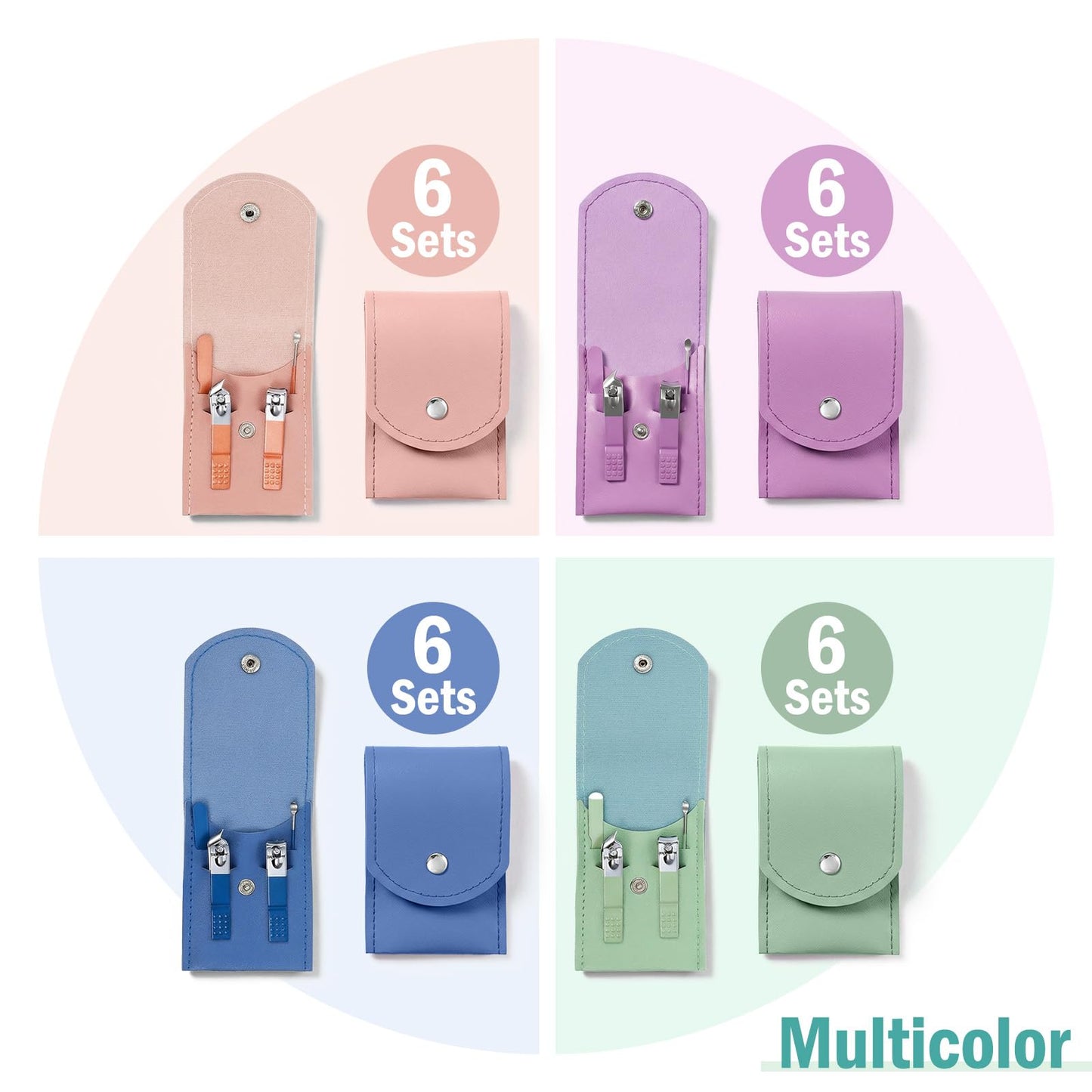 24 Sets Finger Nail Clipper Set Bulk, 4 in 1 Adult Stainless Steel Travel Manicure Kit with Case Individually Wrapped Nail Clippers Bulk for Homeless, Hotel, Charity(4 Colors)