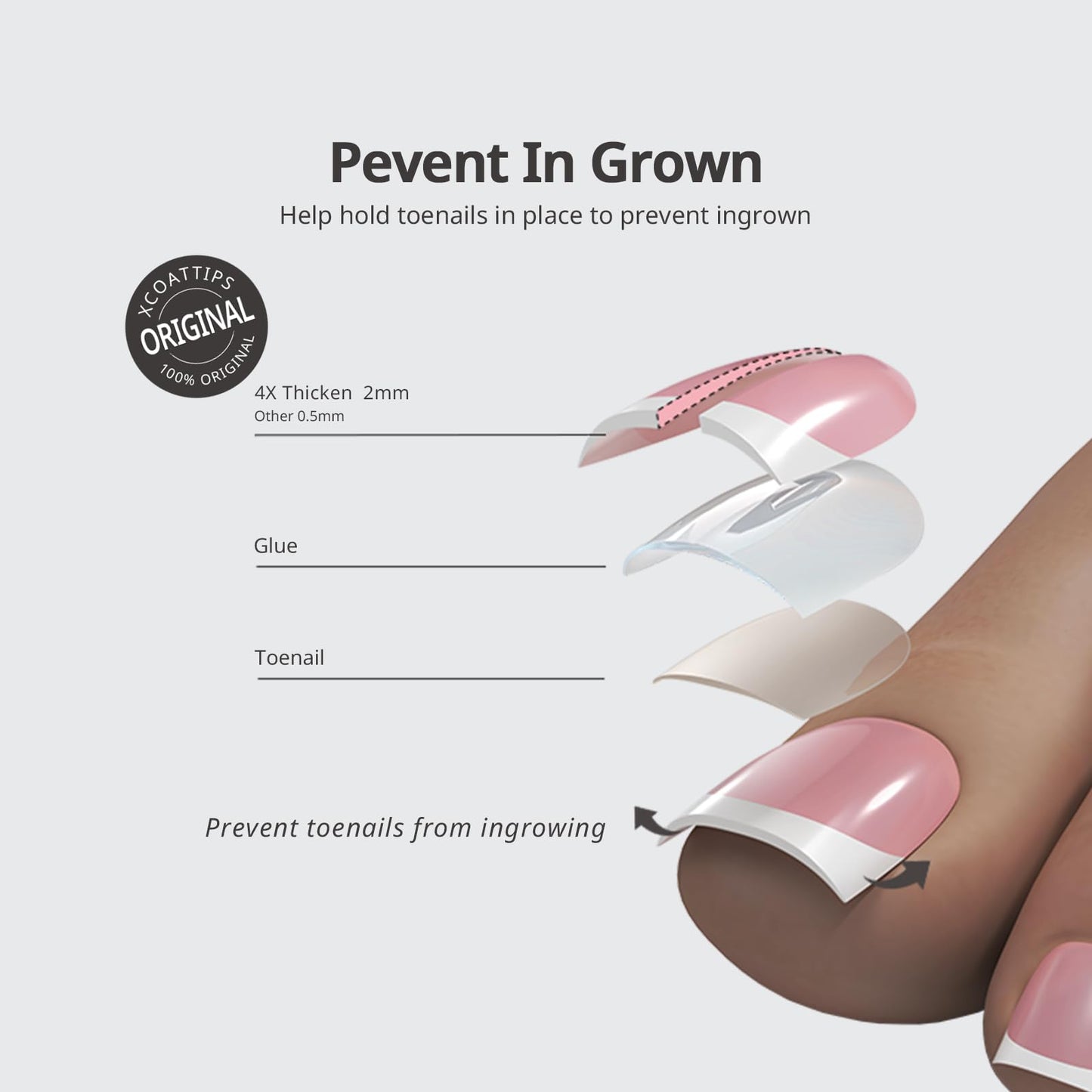 BTArtboxnails XCOATTIPS Toe Nail Tips - Lamp-Curable Sharp Square Brown Press On Toenails for Women, 150 Soak Off French Tip Toe Nail Extensions in 15 Sizes, Builder Gel & Top Coat Required
