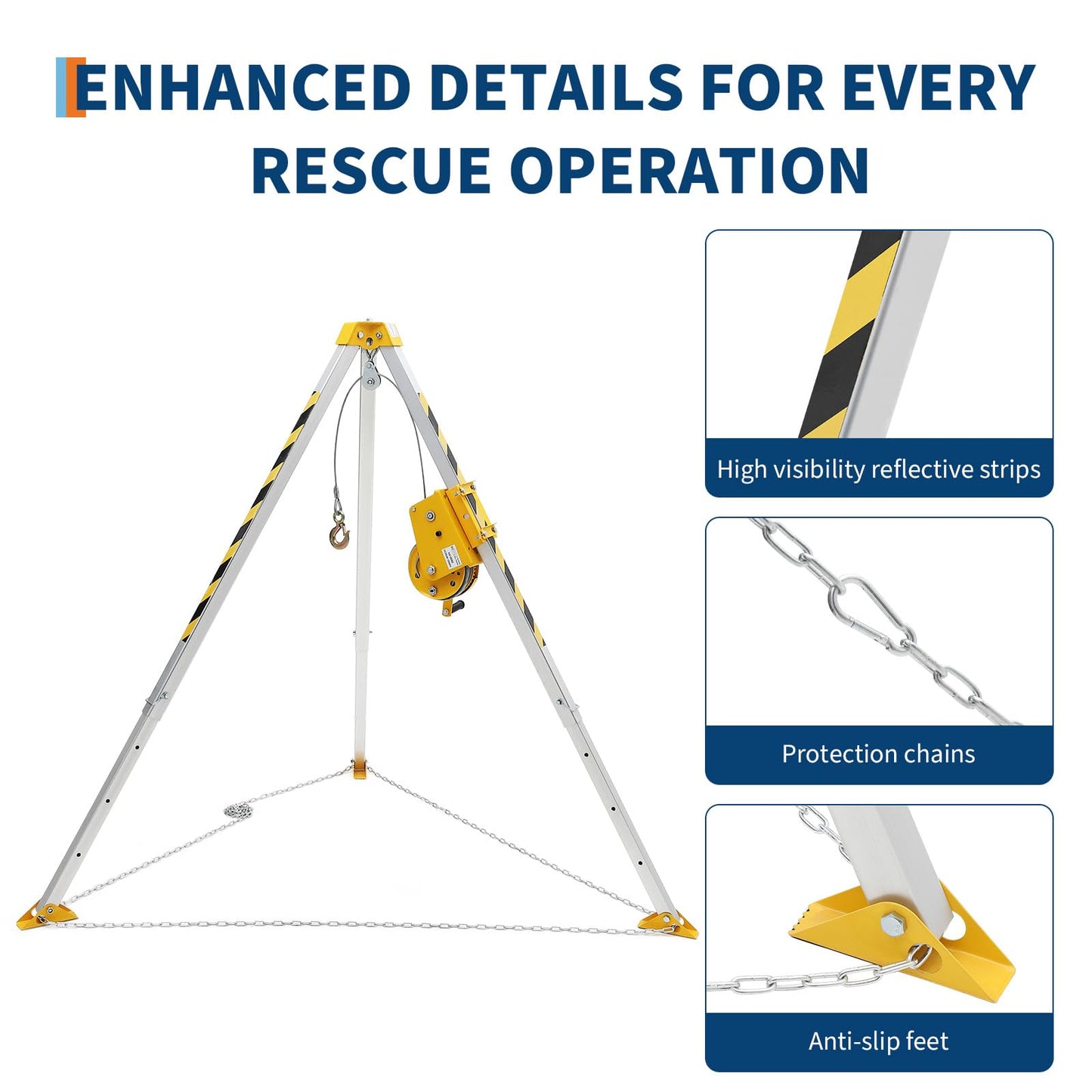 Confined Space Aid Tripod Kit – 1200 Lb Winch, 8' Adjustable Steel Legs, 98' Anti-Rotation Cable, 33' Fall Protection, Fall Arrester, Storage Bag – Industrial Equipment for Manhole & Tunnel Ope