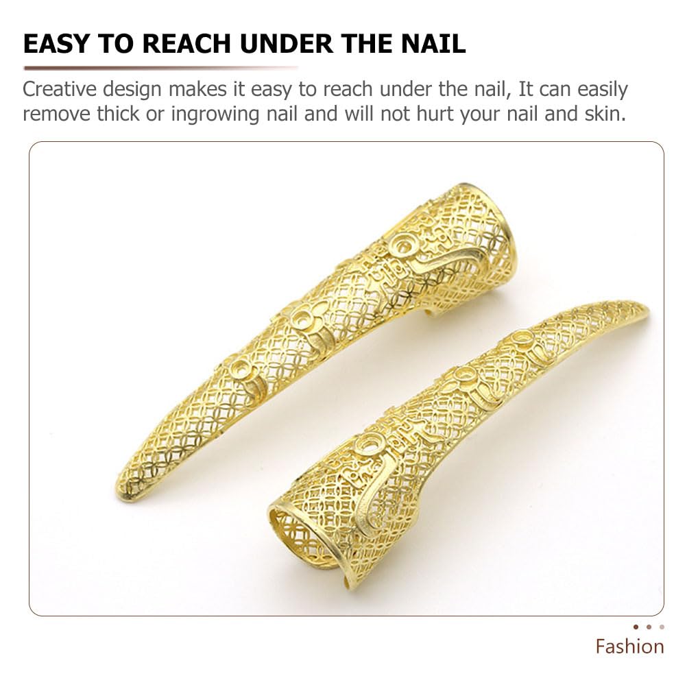 Healifty Royal Style Long Hollow-Out Delicate Nail Covers Lightweight Copper Fingernail Guards for Cosplay Halloween Performance