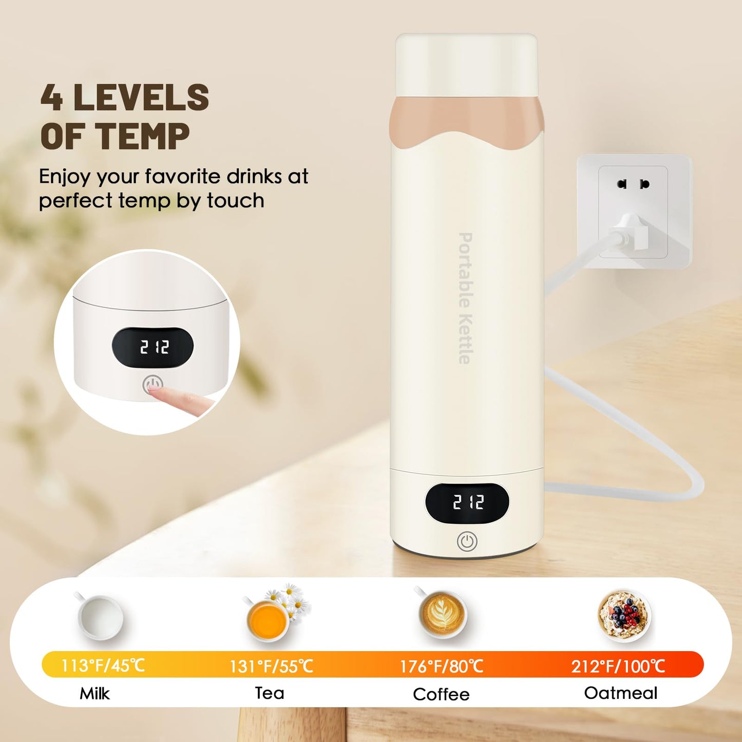 Travel Electric Kettle Portable Mini Kettle, 316 Stainless Steel 16.91Oz/500mL, Smart Small Hot Water Boiler with 4 Temperature,Fast Boiling water with Auto Shut-Off and Boil Dry Protection