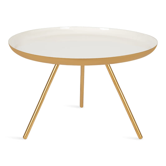 Kate and Laurel Laranya Modern Metal Coffee Table; 25 Inch Diameter; Gold and White; Decorative Round Coffee Table for Display and Storage