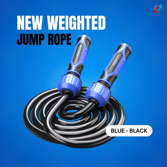 Buddy Lee Weighted Jump Rope 1.5 lbs – Heavy-Duty 10mm PVC Rope with Adjustable Length, Power Grip Handles & Carry Pouch | Jump Rope (Blue and Black)