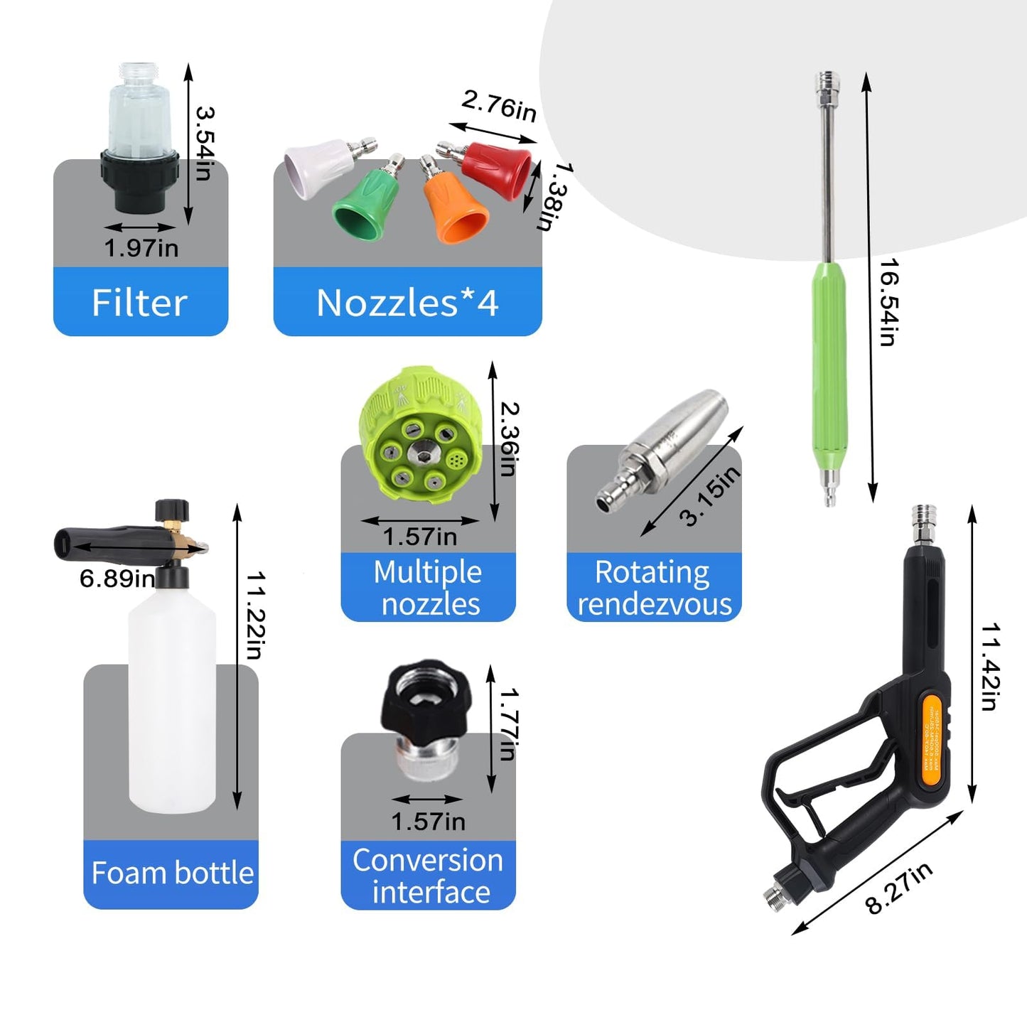 YOKING Pressure Washer, Max 150 bar, 12L/min, PM Inverter 3HP Motor,Horizontal Triplex Pump,60dB Quiet,with 7 Nozzles, Power Washer for Patios, Decks, & Sidewalks