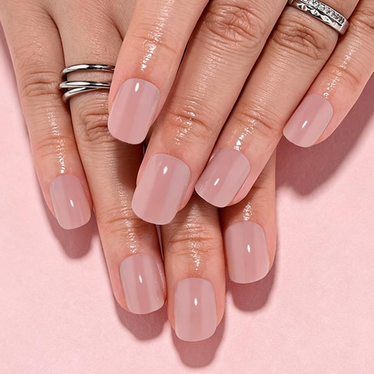 evpct Clay Nude Glossy Squoval Short Press on Nails for Women, Clay Nude Extra Short Squoval No Glue Stick on Nails with Kit, Reusable Full Cover Soft Press on Fake Nail Salon-quality Perfectly Fit