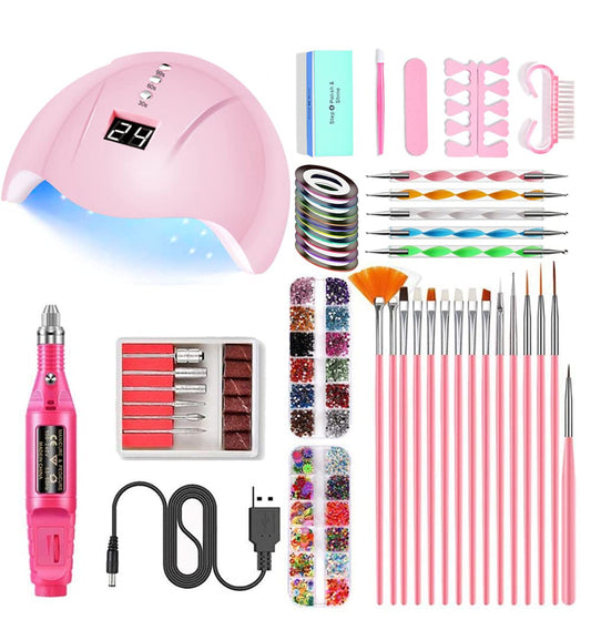 Portable UV Lamp LED Dry Nail Kit Manicure Nail Tool Set,Practical Nail Art Set,Electric Nail Drill with UV LED Nail Light ,3D Art Acrylic Nail Tools