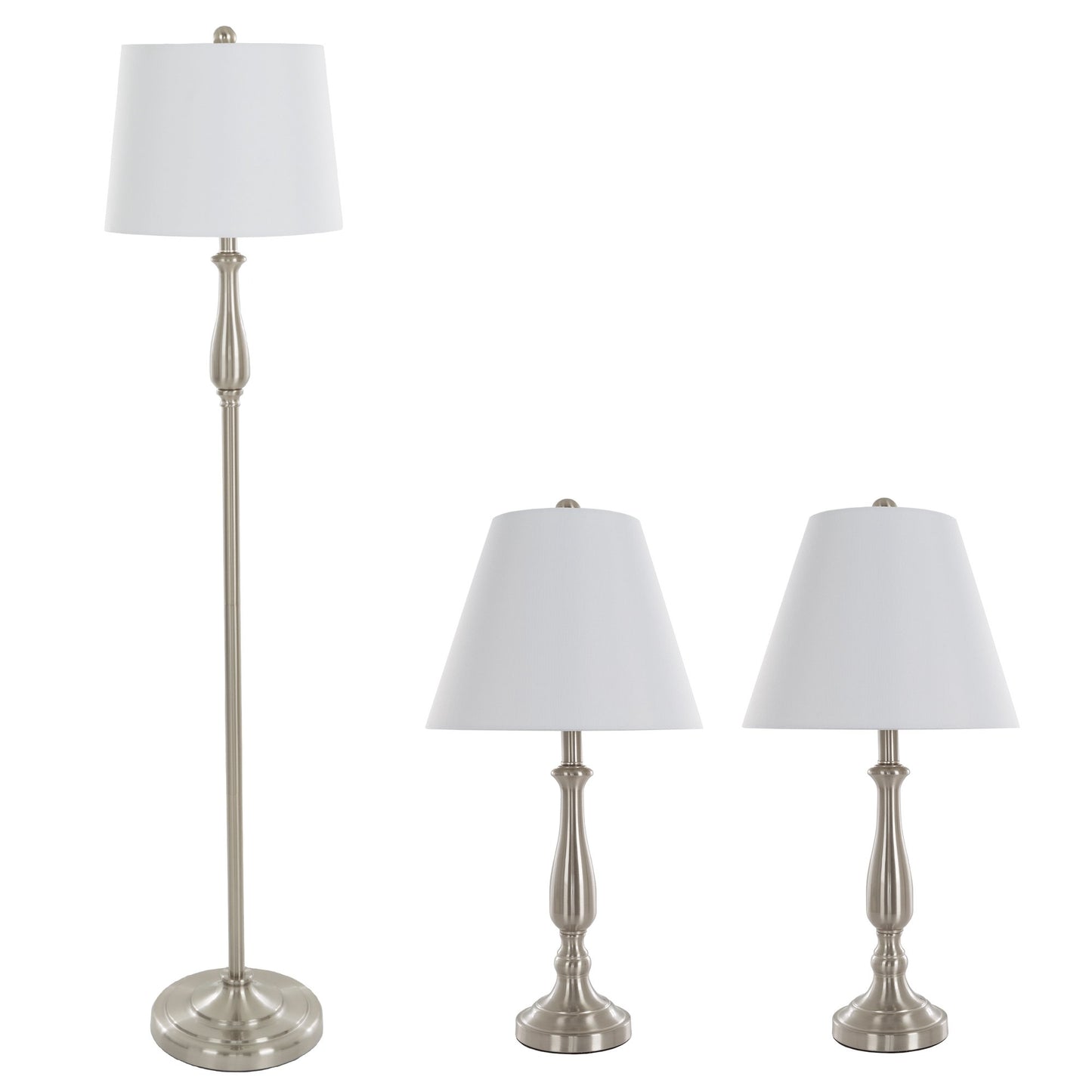 Lavish Home 3-Piece Home Lighting Set - Coordinating Bundle with 2 Table Lamps and 1 Floor Lamp for Home and Office Decor (Silver)