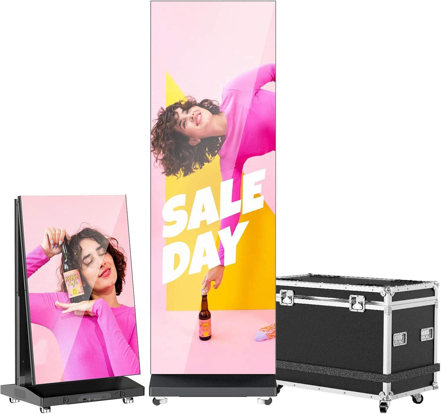 MWE LED Digital Signage Display with Flight Case, P1.86 Spliceable LED Poster Screen with Publishing System, Foldable Advertising Display Kiosk for Events and Rentals, WiFi/USB/HDMI (1 Panel), Black