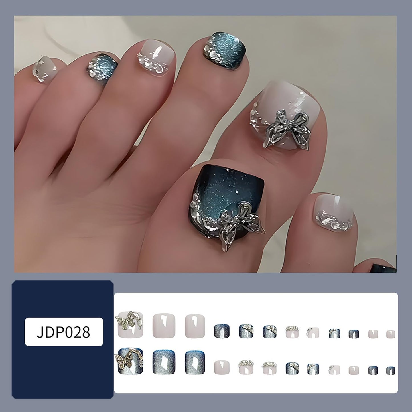 FIEONCIY Press on Toenails with Designs Acrylic Fake Nails for Toe Artificial False Nails with Charms Glue on Toe Nails for Spring Summer Stick on Toenails for Women Girls(JDP028)